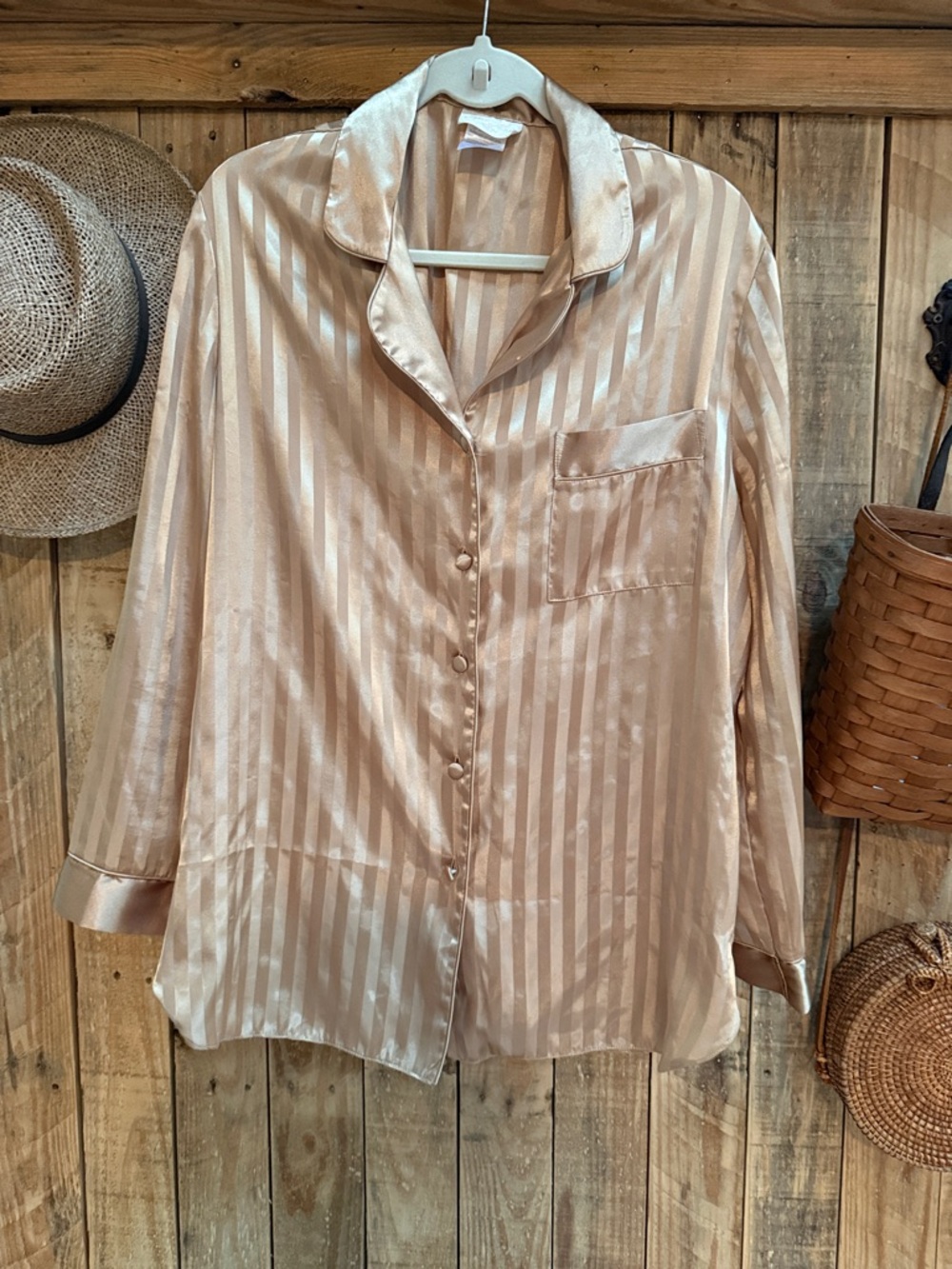 Vintage Silky Striped Button-Up Shirt - Blush